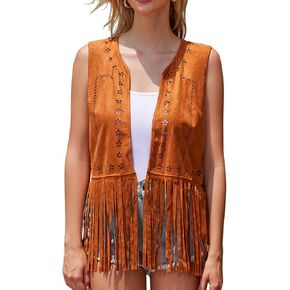 Western Women Fringe Tassel Vest 70s Cowgirl Faux Suede Sleeveless Vest in Kuwait