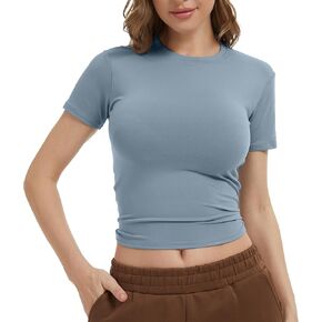 1/4 Pack Women's Workout Shirts Compression Short Sleeve Crew Neck Running Yoga Gym Athletic Fitted Crop T-Shirts Top
