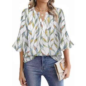 Womens 3/4 Sleeve Tops Shirts for Women Spring Fashion Clothes Trendy Summer Blouses S-XXL