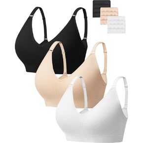 HBselect Comfort Bras for Women No Underwire, Deep V Wireless Bra T-Shirt Bralette Ribbed Everyday Bralettes for Women