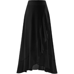 Women Midi Skirt Ruffle 2025 Summer Skirts Flowy Elastic Waist Chiffon Casual Split Long Skirt with Lining