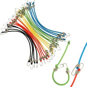 12 Pack Mini Bungee Cords with Hooks 10 Inch Short Bungee Cords,Multicolor Rubber Bungee Straps for Bicycle,Camping,Tools,Tarpaulin and Cargo,Hanging Christmas Ornaments