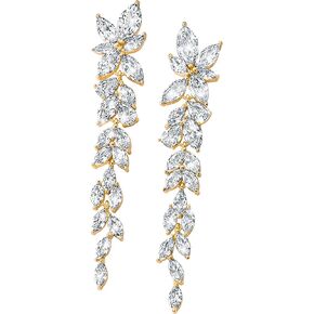 أقراط زفاف بيان أنيقة Dangling Dropling Cz Marquise Cubic Zirconia AAAAA 18K Gold Plated Rhinestone Luxurious for Brides Bridal Wedding Wedder Crystal (Gold)