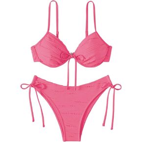 SweatyRocks Women's Bathing Suit Spaghetti Strap Tie Knot Bikini Set Underwire Swimsuits