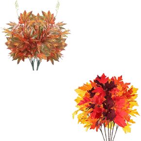 N&T NIETING 2PCS Artificial Short Maple Bushes and 6PCS Long Mix Color Maple Bushes for Indoor Outdoor Home Kitchen Wedding Thanksgiving Fall Decor