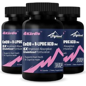 CoQ10 100mg + R-Lipoic Acid (Na) 200mg per Serving, Up to 5X Improved Absorption, R-Lipoic Acid/CoQ10 Supplement for Heart Health and Cognitive Health-60 Capsules