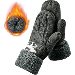 Winter Warm Women's Mittens, Thermal Fleece Knitted Gloves with Cozy Soft Lined for Cold Weather Running Driving
