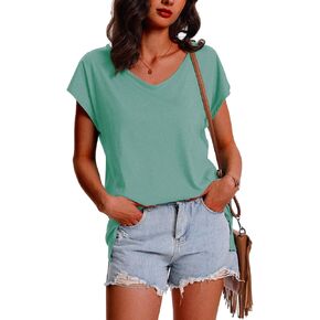 Neyouqe Womens Summer Summer Cap Sleeve T Shirts Dary Nasudy Edgine Plain Place Comfort Basic Tees Fashion قمم لطيفة