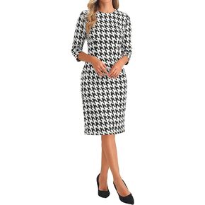 Allegra K Vintage Houndstooth Dress for Women's Elegant 3/4 Sleeve Bodycon Work Dresses