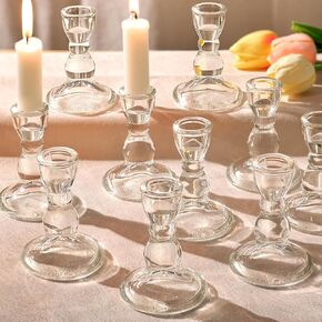 24 Pcs Candlestick Holders Bulk, Clear Taper Candle Holders, Glass Candle Holders Set for, Wedding Table, Party, Windowsill Decor