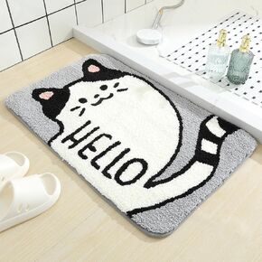 Molesun Cute Cat Bath Rug, Bathroom Mat Non-Slip Soft Shower Rug Funny Plush Microfiber Water Absorbent Shaggy Floor Mats for Kids Room, Bedroom, Kitchen (Hello, 16 x 24)