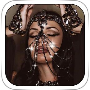 Crystal Flapper Head Chain Masquerade Mask Headpiece Wedding Bride Rhinestone Headbands Costume Headwear Women Hair Accessories
