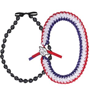 2 Pcs Graduation Leis Class of 2025 Black Hawaiian Kukui Nut Beads Necklace Double Braided Ribbon Necklace Graduation Gift