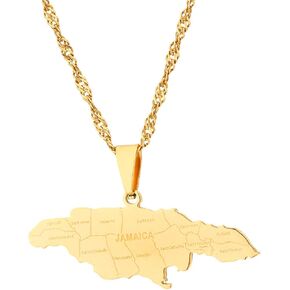 VJOSA Fashion Stainless Steel Jamaica Map Pendant Cities Necklace