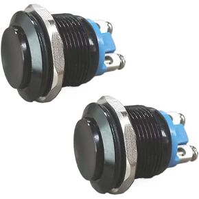 2pcs 19mm قرن اللحظة التبديل زر الضغط- 12V spst 1no مفتاح الطاقة الجولة المبتدئة للسيارة- محطات زر الضغط المعدنية الأسود المقاومة للماء على 3/4 بوصة محطات المسمار ثقب التثبيت