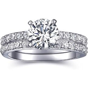 1 CT Round Cut Engagement Rings for Women Fake Wedding Ring Bridal Sets Promise Rings for Her, Travel Cheap CZ Band Ring 2 PCS, Size 5-10