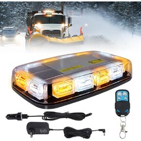 TIPHOPE Wireless Rechargeable LED Rooftop Beacon Strobe Lights,48LED 17 Flashing Modes,Hi/Lo Brightness,Amber White Emergency Hazard Warning Light with Home/Car Charger for Trucks Vehicles-1 Pack