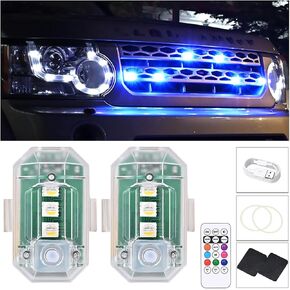 Mandark 2PCS Car Wireless LED Strobe Lights with Remote Control, 8 Colors USB Charging Waterproof Anti-Collision Warning Light, Universal for Cars Drone Motorcycle Aircraft Bike