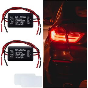 12V-16V Car Flash Strobe Controller, GS-100A Brake Light Tail Stop Lamp Flasher Module, Universal Car Truck Strobe Light Control Module for High Mount or 3rd Brake LED Retrofit (2PCS)