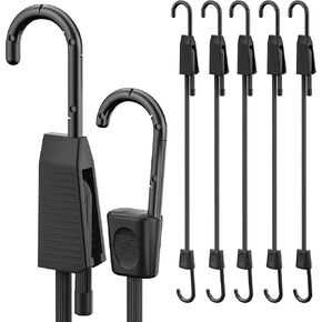 Bungee Cords with Hooks, Adjustable Heavy Duty Outdoor Elastic Bungee Straps, 48 Inch Bungee Cord with Scratch-Proof Coated Steel Hooks for Securing Luggage, Tents or Garden Tidying 6Pcs (Black)