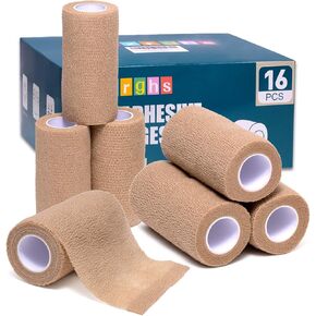 Self Adhesive Bandage Wrap, 16 Pack, 4" x5 Yards, Elastic Cohesive Bandage, Stretch Athletic Tap Wrap, Vet Wrap, Skin Color