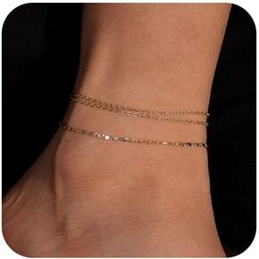 Ankle Bracelets for Women,14K Gold Plated Layered Beach Anklets SetWaterproof Dainty Gold Anklets for Women Gold Jewelry
