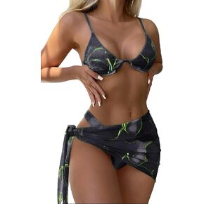 ZAFUL 3 Piece Swimsuits for Women Underwire Thong Bikini Sets Clasp Back Triangle Bathing Suit Cover Up Mesh Sarong Wraps in Kuwait