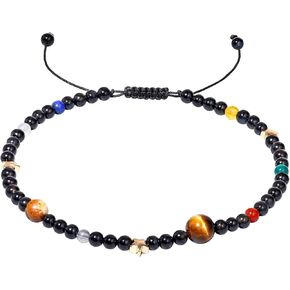 Jewever The Eight Planets Anklet Bracelet for Women Agate with Tiger Eye Stone Guardian Star Beach Foot Crystals and Gemstones Adjustable (8.5"-10")