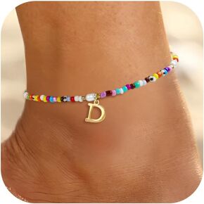Ankle Bracelets for Women - Cute Pearl Beads Anklets for Women Waterproof Gold, Initial Colorful Boho Beaded Non Tarnish Foot Chain Anklet | Summer Colorful Jewelry Gift