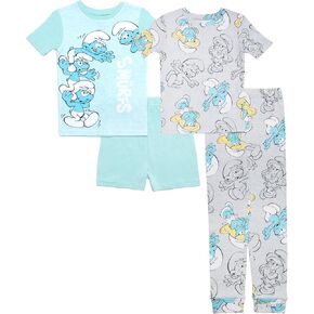 The Smurfs Boys' 4-Piece Snug-fit Cotton Pajama Set, Soft & Cute for Kids