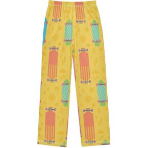 Yellow Sports Ice Hockey Boy's Pajama Pants Kids Long Sleep PJ Pant Boy Pajama Bottoms Elastic Waist Lounge Pants with 2 Pockets M