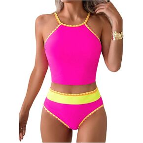 GORGLITTER Women's Color Block Tankini Swimsuits Colorblock High Waisted Bathing Suit