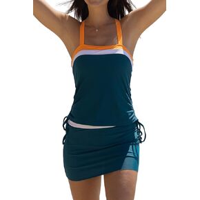 Beachsissi Womens Tankini Cross Back Drawstring with Skirt Bathing Suits
