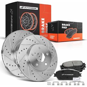 A-Premium 11.65 inch(296 mm) Front Drilled and Slotted Disc Brake Rotors + Ceramic Pads Kit Compatible with Lexus and Toyota Models- ES300 02-03, Avalon 05-07, Camry 05-06, Sienna 04-10, Solara 04-08