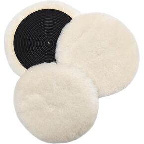 3PCS 6 Inch Wool Buffing Pad Kit - Wool Polishing Pad with Hook and Loop Backing for Car Polisher Compound Cutting - Soft Sheepskin Buffing Pads Wool Cutting Pads for Car Detailing Polishing (6 Inch)