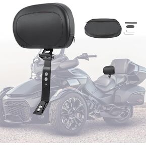 Adjustable Driver Backrest Rider Backrest Mount Kit for Can Am Spyder F3/F3-S/F3-L/F3-T 2015-2023 Black Backrest (with Storage Pouch)