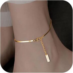 خلخال الذهب للنساء ، 18K مطلي بالذهب 925 من Anklet Silver for Women Snake Chain Link Link Minimalist Minimalist Onglet