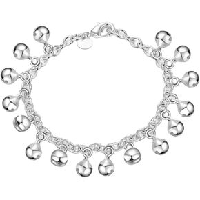 925 Silver Plated Multi-Pendents Charm Wrist Adjustable Chain Bracelet Bangle Jewelry Anklet for Women Jingle Bells Bead Charm Bracelet Lady Jewelry