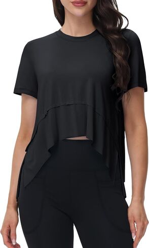 MAGCOMSEN Workout Top for Women Short Sleeve Athletic Yoga Crop Shirts Flowy Side Slit Loose Fit Tee Gym Yoga in Saudi Arabia