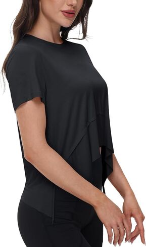 MAGCOMSEN Workout Top for Women Short Sleeve Athletic Yoga Crop Shirts Flowy Side Slit Loose Fit Tee Gym Yoga in Saudi Arabia