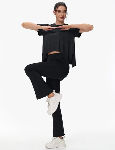 MAGCOMSEN Workout Top for Women Short Sleeve Athletic Yoga Crop Shirts Flowy Side Slit Loose Fit Tee Gym Yoga in Saudi Arabia
