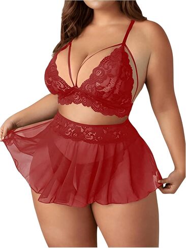OYOANGLE Women's Plus Size 3 Piece Mesh Sheer Cut Out Bralette Bra and Panty Lingerie Set Sleepwear in Saudi Arabia