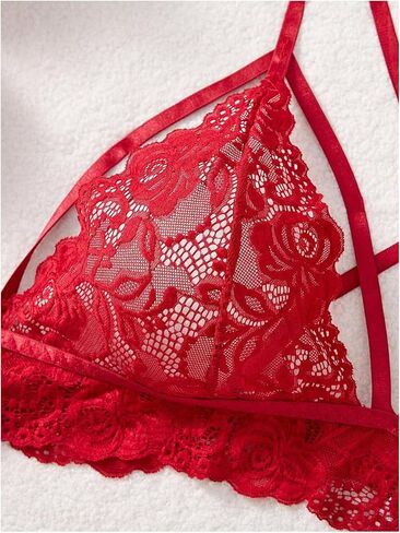 OYOANGLE Women's Plus Size 3 Piece Mesh Sheer Cut Out Bralette Bra and Panty Lingerie Set Sleepwear in Saudi Arabia