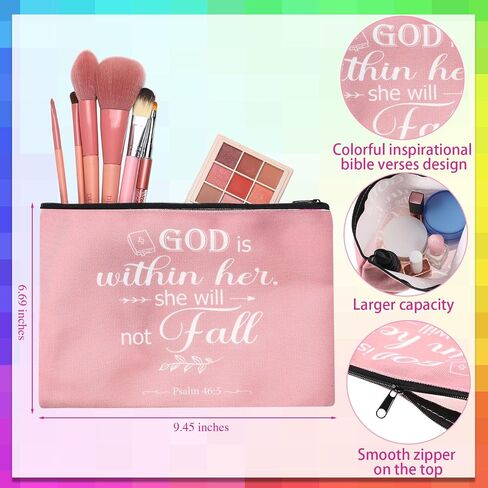 24 Pcs Christian Makeup Bag Bible Cosmetic Bags Inspirational Bible Verse Toiletry Pouches Canvas Motivational Bag with Zipper for women Organize Cosmetics Toiletries Stationery(Floral) in Saudi Arabia