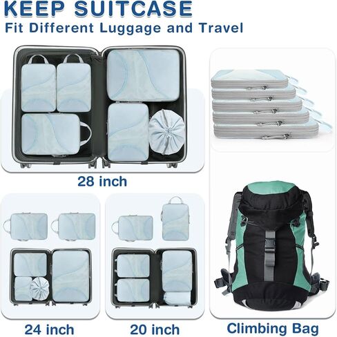 Compression Packing Cubes for Travel 6 Set Premium Luggage Organizers with 3 Travel Hangers, Expandable Ultra-Lightweight Mesh Trip Essentials Bags Durable for Vacations and Backpacking(Blue) in Saudi Arabia