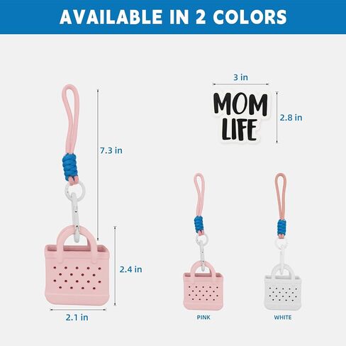 Mini EVA Bag Charms for Bogg Bag – Small Open-Top Pouch with Paracord Carabiner & “Mom Life" Charm – Holds Keys, Earbuds & Small Essentials – Fits All Rubber Beach Bags-Blue in Saudi Arabia