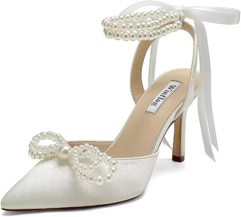 Pearl Wedding Shoes for Bride High Heel Bridal Shoes Closed Toe Wedding Heels in Kuwait