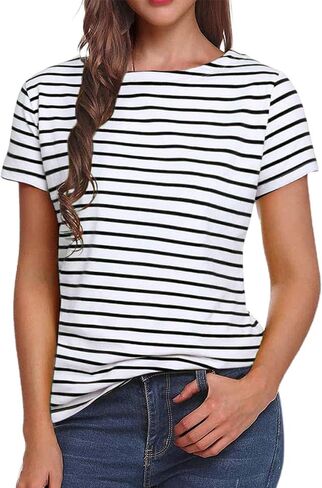 LilyCoco Women's Short Sleeve Striped Shirt Summer Crewneck T Shirt Basic Tops in Saudi Arabia