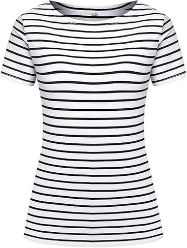 LilyCoco Women's Short Sleeve Striped Shirt Summer Crewneck T Shirt Basic Tops in Saudi Arabia
