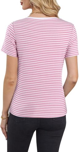 LilyCoco Women's Short Sleeve Striped Shirt Summer Crewneck T Shirt Basic Tops in Saudi Arabia